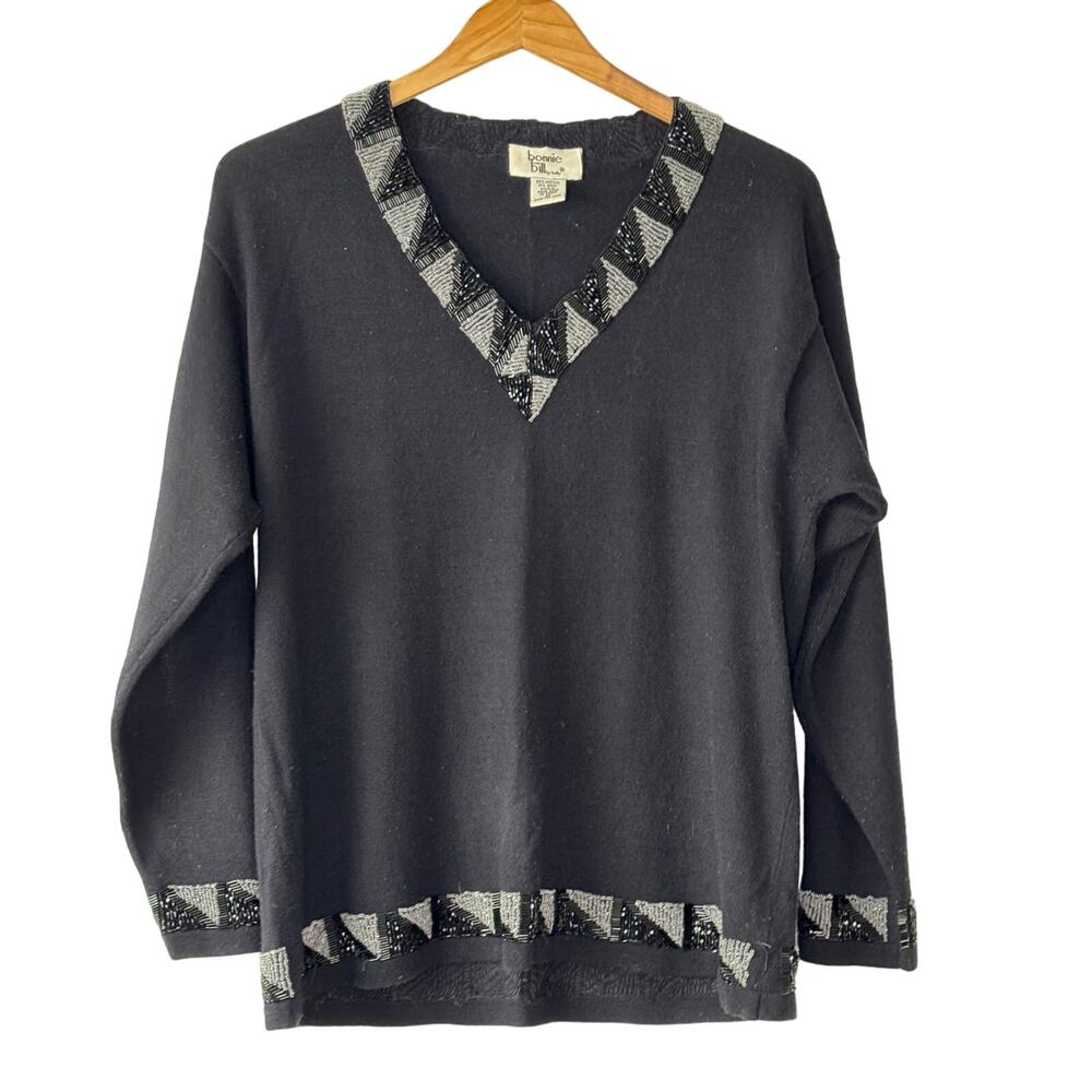 Bonnie and Bill by Holly Sweater Womens Med Black Beaded Evening Old Money Party